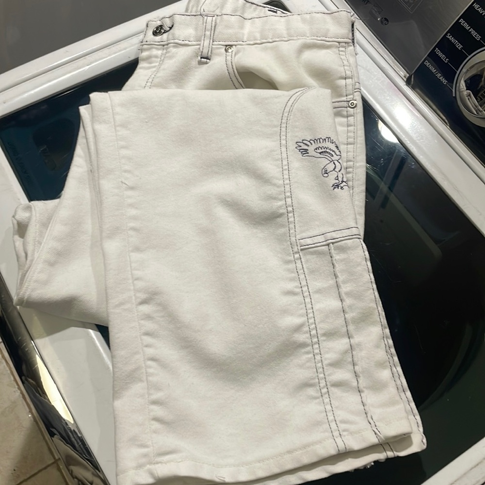 Sheplers Vintage Mens 70s Western mini bell white denim jeans eagle embroidery